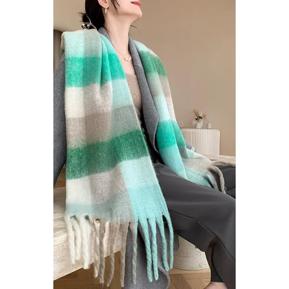 Women's Green Dark Green Winter Warm Long Shawl Cold Weather Thick Blanket Scarf